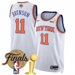 New Yok Knicks  11 Jalen Brunson White 2026 Finals Patch And Finals Champions Patch Association Edition Stitched Basketball Jersey