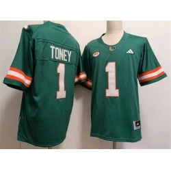 Men Miami Hurricanes  1 Malachi Toney Aqua Stitched Football Jerseys