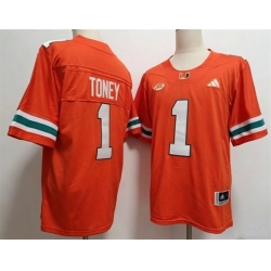 Men Miami Hurricanes  1 Malachi Toney Orange Stitched Football Jersey