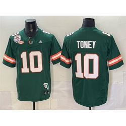 Men Miami Hurricanes  10 Malachi Toney Green F U S E  The Fiesta Bowl Champions   Florida Patch Stitched Football Jersey