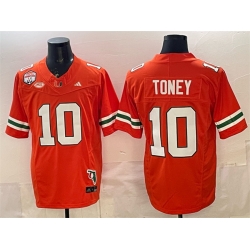 Men Miami Hurricanes  10 Malachi Toney Orange F U S E  Fiesta Bowl Champions   Florida Patch Stitched Football Jersey