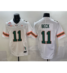 Men Miami Hurricanes  11 Carson Beck White F U S E  Fiesta Bowl Champions   Florida Patch Stitched Football Jersey