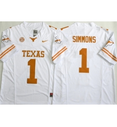 Men Texas Longhorns 1 Colin Simmons White 2026 F U S E Stitched Jersey Men Texas Longhorns 1 Colin Simmons White 2026 F U S E Stitched Jersey