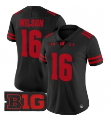 Women Wisconsin Badgers 16 Russell Wilson Black 2024 Vapor Limited Jersey All Stitched