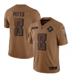 Men Atlanta Falcons 8 Kyle Pitts 2023 Brown Salute To Setvice Limited Stitched Football Jersey Men Atlanta Falcons 8 Kyle Pitts 2023 Brown Salute To Setvice Limited Stitched Football Jersey