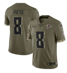 Men Atlanta Falcons 8 Kyle Pitts Olive 2022 Salute To Service Limited Stitched Jersey Men Atlanta Falcons 8 Kyle Pitts Olive 2022 Salute To Service Limited Stitched Jersey