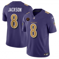 Men Baltimore Ravens 8 Lamar Jackson Purple 2025 F U S E  With John Madden Patch Limited Football Jersey