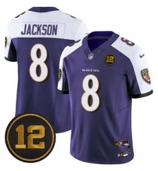 Men Baltimore Ravens 8 Lamar Jackson Purple Alternate 2025 F U S E Jacoby Jones Patch Vapor Limited Football Jersey Men Baltimore Ravens 8 Lamar Jackson Purple Alternate 2025 F U S E Jacoby Jones Patch Vapor Limited Football Jersey