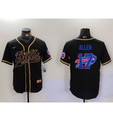 Men Buffalo Bills 17 Josh Allen Black Cool Base Stitched Baseball Jersey Men Buffalo Bills 17 Josh Allen Black Cool Base Stitched Baseball Jersey