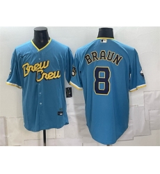 Men Milwaukee Brewers  8 Ryan Braun Powder Blue City Connect Cool Base Stitched Jersey