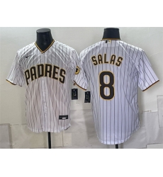 Men San Diego Padres  8 Ethan Salas White Cool Base Stitched Baseball Jersey