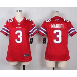 Nike Bills #3 E  J  Manuel Red Womens Stitched NFL Limited Rush Jersey