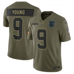Men Carolina Panthers 9 Bryce Young Olive 2025 Salute to Service Limited Stitched Football Jersey