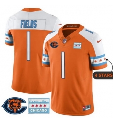 Men Chicago Bears  1 Justin Fields Orange Alternate City Edition F U S E  With Chicago Flag Vapor Untouchable Limited Stitched Football Jersey