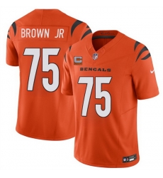 Men Cincinnati Bengals 75 Orlando Brown Jr Orange 2025 F U S E  With 2 Star C Patch Vapor Untouchable Limited Stitched Football Jersey