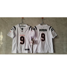 Women Cincinnati Bengals 9 Joe Burrow White F U S E Stitched Vapor Football Jersey Women Cincinnati Bengals 9 Joe Burrow White F U S E Stitched Vapor Football Jersey