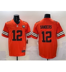 Men Cleveland Browns 12 Shedeur Sanders Orange 2025 Draft F U S E  With Jim Brown Memorial  26 Home Patch Vapor Limited Stitched Football Jersey