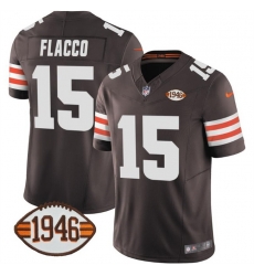 Men Cleveland Browns 15 Joe Flacco Brown 2025 F U S E With 1946 75th Anniversary Patch Vapor Limited Stitched Football Jersey Men Cleveland Browns 15 Joe Flacco Brown 2025 F U S E With 1946 75th Anniversary Patch Vapor Limited Stitched Football Jersey