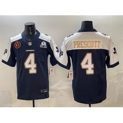 Men Dallas Cowboys 4 Dak Prescott Navy F U S E  With John Madden Patch  26 Established In 1960 Patch Thanksgiving Vapor Limited Stitched Football Jersey