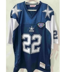 Mitchell Ness cowboys  22 Emmitt Smith 75th patch Blue 1992 Throwback Stitched NFL Jersey
