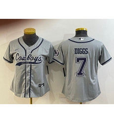 Women Dallas Cowboys 7 Trevon Diggs Grey With Patch Cool Base Stitched Baseball Jersey Women Dallas Cowboys 7 Trevon Diggs Grey With Patch Cool Base Stitched Baseball Jersey