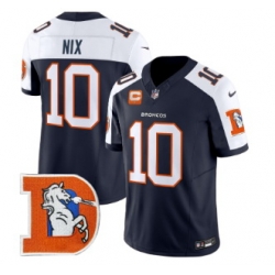 Men Denver Broncos 10 Bo Nix Navy Throwback Vapor Limited Navy Alternate Jersey