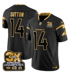 Men Denver Broncos 14 Courtland Sutton Black Gold F U S E  3 Time Champions Patch Vapor Limited Stitched Football Jersey