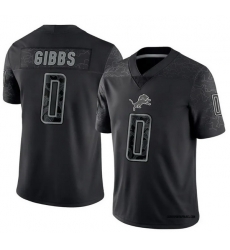 Men Detroit Lions 0 Jahmyr Gibbs Black Reflective Vapor Stitched NFL Jersey