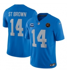 Men Detroit Lions 14 Amon Ra St Brown Blue 2025 F U S E With 4 Star C Patch And John Madden Patch Vapor Limited Stitched Jersey Men Detroit Lions 14 Amon Ra St Brown Blue 2025 F U S E With 4 Star C Patch And John Madden Patch Vapor Limited Stitched Jersey