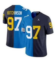 Men Detroit Lions X Wolverines 97 Aidan Hutchinson Blue Navy Split F U S E  Vapor Limited Stitched Jersey
