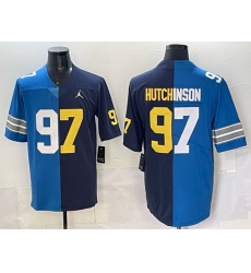 Men Detroit Lions X Wolverines 97 Aidan Hutchinson Blue Navy Split Vapor Limited Stitched Jersey