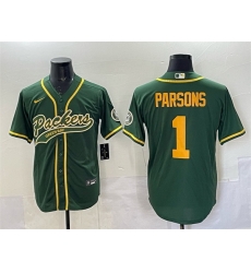 Men Green Bay Packers 1 Micah Parsons Green Cool Base Stitched Baseball Jersey