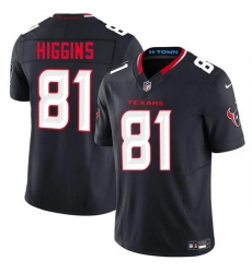 Men Houston Texans 81 Jayden Higgins Navy 2025 Draft Vapor F U S E  Limited Stitched Jersey