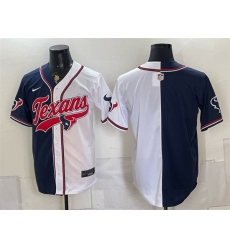 Men Houston Texans Blank Navy White Split With Patch Cool Base Stitched Baseball Jersey
