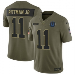 Men Indianapolis Colts 11 Michael Pittman Jr  Olive 2025 F U S E  Salute to Service Limited Stitched Football Jersey