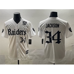 Men Las Vegas Raiders 34 Bo Jackson White  27Gothic Sin City Shadows Edition 27 With 65th Anniversary Patch Vapor Limited Stitched Baseball Jersey
