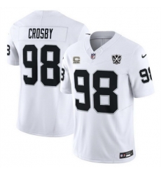 Men Las Vegas Raiders 98 Maxx Crosby White 2024 F U S E With 4 Star C Patch And 65th Anniversary Patch Vapor Stitched Football Jersey Men Las Vegas Raiders 98 Maxx Crosby White 2024 F U S E With 4 Star C Patch And 65th Anniversary Patch Vapor Stitched Football Jersey