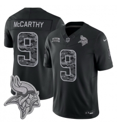 Men Minnesota Vikings  9 J J  McCarthy Black F U S E  2026 Salute to Service Limited Stitched Football Jersey
