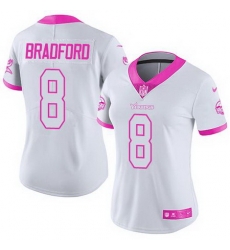 Nike Vikings #8 Sam Bradford White Pink Womens Stitched NFL Limited Rush Fashion Jersey Nike Vikings #8 Sam Bradford White Pink Womens Stitched NFL Limited Rush Fashion Jersey