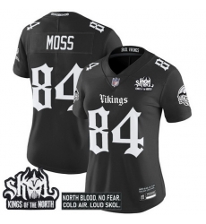 Women Minnesota Vikings 84 Randy Moss Black 2025 Kings of the North Patch Gothic Norseblood Edition Vapor Untouchable Limited Stitched Football Jersey 1