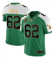 Men Philadelphia Eagles  62 Jason Kelce Kelly Green Alternate Gold With 4 Star C Patch Stitched Football Jersey