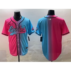 Men Philadelphia Eagles Blank Pink Blue Limited Stitched Baseball Jersey