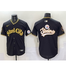 Men Pittsburgh Steelers Team Big Logo Black 412 Patch Vapor Premier Limited Stitched Baseball Jersey