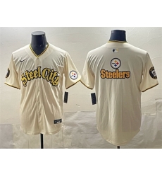 Men Pittsburgh Steelers Team Big Logo Cream 412 Patch Vapor Premier Limited Stitched Baseball Jersey 1