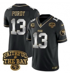 Men San Francisco 49ers 13 Brock Purdy Black 2025 F U S E  1 Star C With Faithful To The Bay Patch Limited V8 Stitched Football Jersey