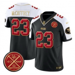 Men San Francisco 49ers 23 Christian McCaffrey Black Alternate F U S E  Est 1946 Patch Vapor Limited Stitched Football Jersey