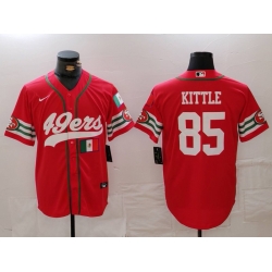 Men San Francisco 49ers 85 George Kittle Red With Patch Cool Base Stitched Baseball Jersey 1