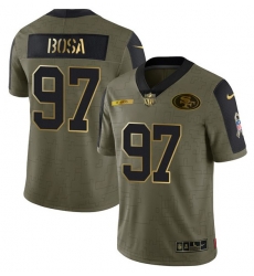 Men San Francisco 49ers 97 Nick Bosa 2021 Olive Camo Salute To Service Golden Limited Stitched Jersey Men San Francisco 49ers 97 Nick Bosa 2021 Olive Camo Salute To Service Golden Limited Stitched Jersey
