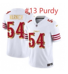 Men San Francisco 49ers Brock Purdy #13 White Gold 2025 F U S E Rivalries Vapor Limited Stitched Football Jersey