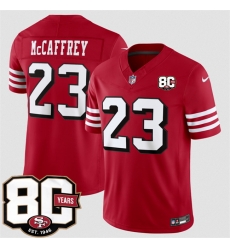 Men San Francisco 49ers  Christian McCaffrey New Red 80th Anniversary Patch 2026 F U S E  Vapor Untouchabl Limited Stitched Football Jersey